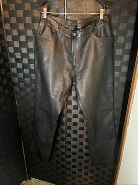 Andrew Marc Black Leather Straight-Leg Jeans
